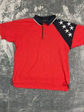 Patriotic Rock Point Polo Shirt Red With Stars XL Mens Casual Wear USA Design